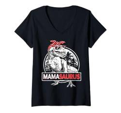 Damen Mamasaurus T rex Dinosaur Funny Mama Saurus Mother's Family T-Shirt mit V-Ausschnitt von Rawrsome Dinosaur Clothing