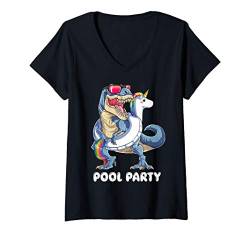 Damen Pool Party Dinosaur Unicorn Funny T rex Float Rainbow Gifts T-Shirt mit V-Ausschnitt von Rawrsome Dinosaur Clothing
