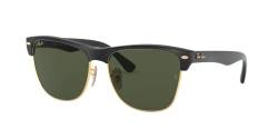 Ray-Ban Unisex Clubmaster Oversized Sonnenbrille, Schwarz (Gestell: schwarz, Gläserfarbe: grün klassisch, Umrandung der Gläser: Gold 877), Large (Herstellergröße: 57) von Ray-Ban