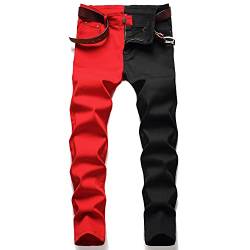 Rayiisuy Herren Skinny Jeans Mode Casual Schwarz Rot Weiß Patchwork Slim Fit Baumwolle Demin Bleistift Hosen Größe 28-38, schwarz/rot, 48 von Rayiisuy