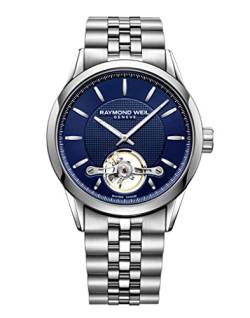Raymond Weil Freelancer Herren-Armbanduhr – 2780 -St – 50001 – rund, mechanisch, mit Automatikaufzug und sichtbarer Schaukel, blau, Boite 42 mm, Armband von Raymond Weil