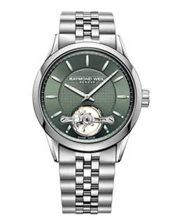 Raymond Weil Freelancer Herren-Armbanduhr – 2780 -St – 52001 – rund, mechanisch, mit Automatikaufzug und sichtbarer Schaukel, grün, Boite 42 mm, Armband von Raymond Weil