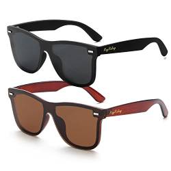 Rayruling Polarisierte Sonnenbrille Herren Damen, Ultraleichter Rahmen im Klassisch Vintage-Stil, UV400 HD Linse (Schwarz+Braun) von Rayruling