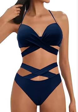 Damen Bikini 2 Stück Damen Badeanzug Zweiteiliger Tether Neckholder Bikini Slim-Fit Badeanzug mit Trägern von Rayson