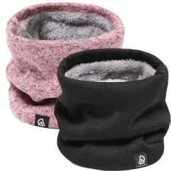 Rayson 2 Stück Winter Halsschlauch Herren Damen Loop Schal Schlauchschal Verdickte Fleece Futter Winter Schal Schlauchschal Unisex Lässiger Winter Ski Halsschlauch Halswärmer,schwarz+rosa von Rayson