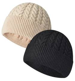 Rayson Beanie Herren Damen Wintermütze Mütze Warme Winter Mütze Unisex Warme Fleece Laufmütze Beanie Warm Strickmütze Cap Fischermütze Dockermütze Baseballkappe Cappello Antivento,Schwarz+Weiß von Rayson