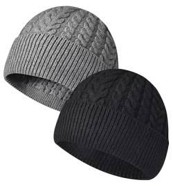 Rayson Beanie Herren Damen Wintermütze Mütze Warme Winter Mütze Unisex Warme Fleece Laufmütze Beanie Warm Strickmütze Cap Fischermütze Dockermütze Baseballkappe Cappello Antivento,Schwarz+Hellgrau von Rayson