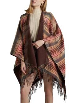 Rayson Damen Poncho mit Quaste Winter Warm Schal Wrap Open Front Übergroße Elegant Cape Coat für Frau Weich Herbst Winter Geschenk für Weihnachten(Khaki) von Rayson