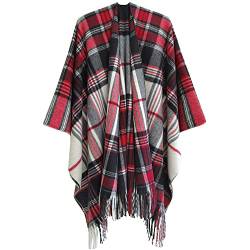 Rayson Poncho Damen Winter Warm Modischer Karierter Schal Damen Faux Kaschmir Karierter Schal Damen Winter Kaschmirschal und Schal verdickter Warmer weicher Schal(Beige rot) von Rayson