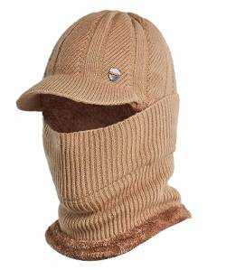 Rayson Strickmütze mit Ohrenklappen Herren Damen Winter Mütze und Handschuh Set Beanie Mütze Fleece Gefütterte Warme Beanie Mütze Outdoor Caps,Khaki von Rayson