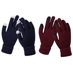 Rayson Winter Handschuh Damen Touchscreen Warme Handschuhe Jacquard Rutschfest Einfarbig Strickhandschuhe Geeignet für Freizeitaktivitäten im Freien（2 Paare,Marineblau und Rotwein） von Rayson