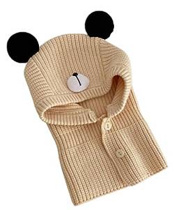 Rayson Winter Strickmütze Mädchen Junge Mütze mit Ohren Bear SchlupfmüTze Baby Baumwolle Knopf Kinder Beanie Mädchen Einfarbig(Beige,One Size) von Rayson