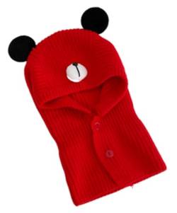 Rayson Winter Strickmütze Mädchen Junge Mütze mit Ohren Bear SchlupfmüTze Baby Baumwolle Knopf Kinder Beanie Mädchen Einfarbig(Rot,One Size) von Rayson