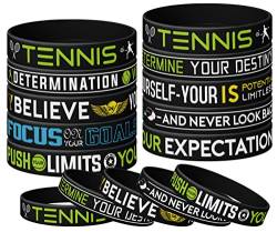 Tennis-Silikonarmbänder für Geburtstagsparty, schwarz, inspirierende Silikon-Armbänder, Tennis mit motivierenden Sport-Zitaten, Unisex-Tennis-Party-Geschenke, Schmuckzubehör für Jungen und Mädchen (12 von Razpah