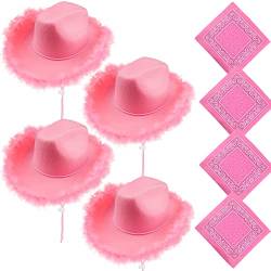 Rcanedny Cowboyhüte mit Federkrempe, Cowgirl-Hut mit Bandana für Frauen und Mädchen, Halloween, Cowboyhüte, Party-Pack (rosa Hut mit Bandanna) von Rcanedny