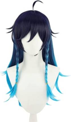 Anime Genshin Impact Cosplay Perücke Barba tos Perücke Damen Herren lange blaue Haar perücken für Halloween Party Kostüm Karneval Perücke Mütze von Rcrllya