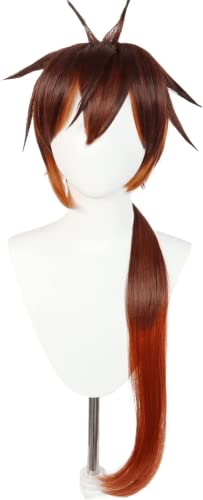 Anime Genshin Impact Cosplay Perücke Zhongli Perücke Frauen Männer Gradient braune Haar perücken für Halloween Party Kostüm Karneval Perücke Mütze von Rcrllya