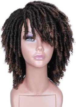 Kurze Dread lock Perücke für schwarze Frauen und Männer Twist Synthetische Perücken Afro Curly Glueless Weiche Synthetische Haar Perücke Voll Perücke (Dunkelbraun) von Rcrllya
