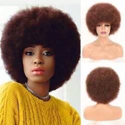 Kurze flauschige Afro-Perücken für schwarze Frauen Kinky Curly Dunkelbraun Puff Synthetische Haar perücken Hitze beständige Perücken Weiche Hüpfende Locken Haar perücken für Cosplay Kostüm Daily Party von Rcrllya