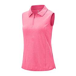 Rdruko Ärmelloses Damen-Poloshirt, atmungsaktiv, 1/4-Reißverschluss, für Laufen, Sport, Fitnessstudio, Sommer, schnelltrocknend, lässig, Golf, Tennis, Arbeit T-Shirts, rosarot, Large von Rdruko