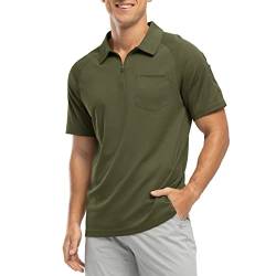 Rdruko Herren 1/4 Reißverschluss Poloshirts mit Tasche Sommer Kurzarm Atmungsaktiv Schnell Trocknen Golf Tennis Tops Casual Smart Work T Shirts, armee-grün, XL von Rdruko