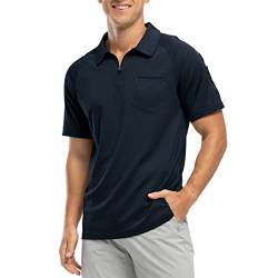 Rdruko Herren 1/4 Reißverschluss Poloshirts mit Tasche Sommer Kurzarm Atmungsaktiv Schnell Trocknen Golf Tennis Tops Casual Smart Work T Shirts, marineblau, XL von Rdruko