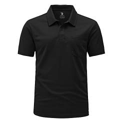 Rdruko Herren Atmungsaktive Golf Polo Shirts Kurzarm mit Tasche Casual Arbeit Outdoor Wandern T-Shirts, Schwarz , 3XL von Rdruko