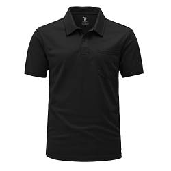 Rdruko Herren Atmungsaktive Golf Polo Shirts Kurzarm mit Tasche Casual Arbeit Outdoor Wandern T-Shirts, Schwarz , L von Rdruko