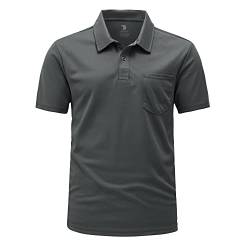 Rdruko Herren Atmungsaktive Golf Polo Shirts Kurzarm mit Tasche Casual Arbeit Outdoor Wandern T-Shirts, dunkelgrau, XL von Rdruko