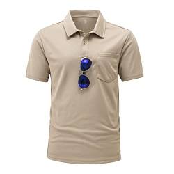 Rdruko Herren Atmungsaktive Golf Polo Shirts Kurzarm mit Tasche Casual Arbeit Outdoor Wandern T-Shirts, khaki, XL von Rdruko