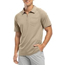 Rdruko Herren-Polo-Shirts mit 1/4-Reißverschluss, mit Tasche, Sommer, kurzärmelig, atmungsaktiv, schnell trocknend, Golf, Tennis, Tops, lässig, Smart Work T-Shirts, khaki, XL von Rdruko