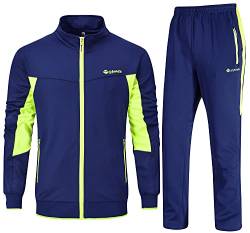 Rdruko Herren-Trainingsanzüge-Sets, durchgehender Reißverschluss, Jacken, Jogginghose, 2-teilig, lässige Jogginghose, Laufhose, Sweatshirt, Tops, Sport, Fluoreszierendes Grün und Königsblau, L von Rdruko