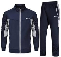 Rdruko Herren-Trainingsanzüge-Sets, durchgehender Reißverschluss, Jacken, Jogginghose, 2-teilig, lässige Jogginghose, Laufhose, Sweatshirt, Tops, Sport, Lounge-Kleidung, Hellgrau und Marineblau, XL von Rdruko