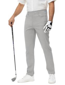 Rdruko Stretch-Golfhose für Herren, Kleid, Arbeit, Freizeit, Reisen, schmale Passform, leicht, flache Vorderseite, elastischer Bund, 5 Taschen, Hellgrau, 50 von Rdruko