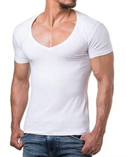 Young & Rich Herren T-Shirt V-Neck Body Fit Schwarz Weiß Rot Blau RRTS 1315, Farbe:Weiß, Größe:3XL von Re Rock