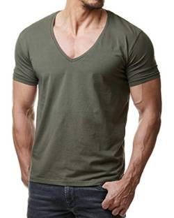 Young & Rich Herren T-Shirt V-Neck Body Fit Schwarz Weiß Rot Blau RRTS 1315, Größe:2XL, Farbe:Khaki von Re Rock