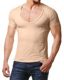 Young & Rich Herren T-Shirt V-Neck Body Fit Schwarz Weiß Rot Blau RRTS 1315, Größe:L, Farbe:Beige von Re Rock