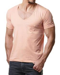 Young & Rich Herren T-Shirt V-Neck Body Fit Schwarz Weiß Rot Blau RRTS 1315, Größe:M, Farbe:Stone Pink von Re Rock
