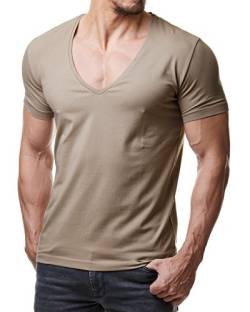 Young & Rich Herren T-Shirt V-Neck Body Fit Schwarz Weiß Rot Blau RRTS 1315, Größe:S, Farbe:Sand von Re Rock