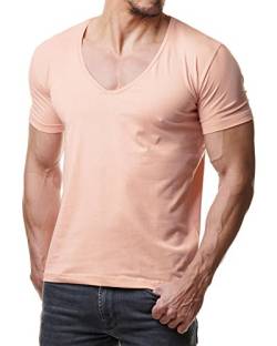 Young & Rich Herren T-Shirt V-Neck Body Fit Schwarz Weiß Rot Blau RRTS 1315, Größe:S, Farbe:Stone Pink von Re Rock