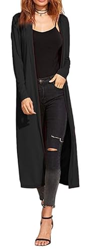 Re Tech UK Cardigan Damen - Maxi-Plus-Größe - Cardigan Damen Lang mit Kragen und Langen Ärmeln - Strickjacke Damen Lang mit Fließender Passform - Größen - Schwarz - 44-46 von Re Tech UK