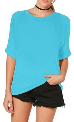 Re Tech UK - Damen T-Shirt im Oversize-Look - breiter Rundhalsausschnitt - krempelbare Ärmel - lang - Türkis - 52-54 von Re Tech UK