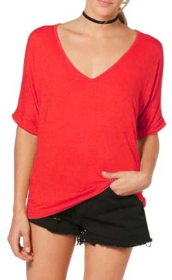 Re Tech UK - Damen T-Shirt - locker - übergroß - V-Ausschnitt - umgekrempelte Ärmel - Rot - 52-54 von Re Tech UK