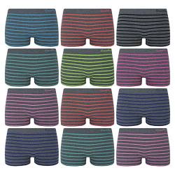 ReKoe 12er Pack Damen Hotpants Slips Unterhose Tanga Panty Unterwäsche Streifen Grau, Größe:M-L = 38/40 von ReKoe