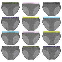 ReKoe 12er Pack Damen Slip Microfaser Unterhose Panty Unterwäsche grau Bunte Bund, Größe:M-L = 38/40 von ReKoe
