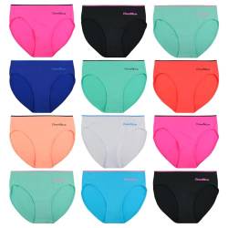 ReKoe 12er Pack Damen Slip Microfaser Unterwäsche Uni Neon Farben Hipster Unterhose, Größe:XL-XXL = 42/44 von ReKoe