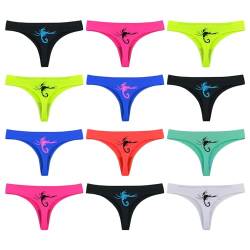 ReKoe 12er Pack Damen Tanga Microfaser Unterwäsche Neon String Slip Dessous S M L XL, Größe:S-M = 34/36 von ReKoe