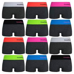 ReKoe 12er Pack Damen Unterwäsche Hot Pants Dessous Gogo Panty Grau mit Farbigen Bund, Größe:L-XL = 40/42 von ReKoe