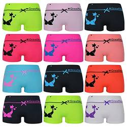 ReKoe 12er Pack Hotpants Unterhose Pants Tanga Panty Unterwäsche Logo Katze Herzen, Größe:S-M = 36/38 von ReKoe