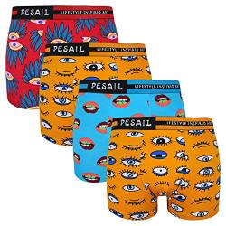 ReKoe 4er Pack Herren Boxershorts Modal Mund Augen Kussmund Comic Eyes Inspired Art, Größe:XXL von ReKoe